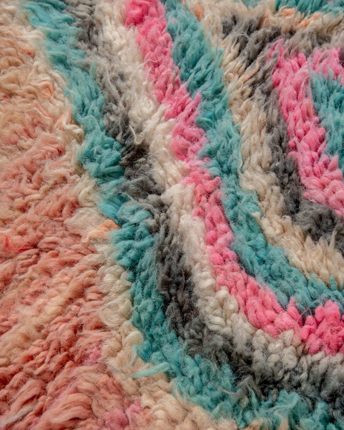 Modern, designer, handcrafted Berber runner rug from Morocco. Vintage carpet with beautiful colours and patterns and fluffy texture.